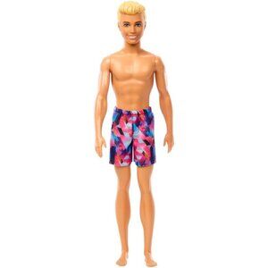 🆕 Barbie Beach Ken Doll with Blond Hair Wearing Purple Swimsuit and Beach Toys